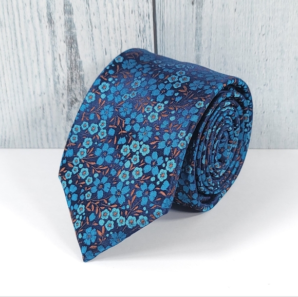 JOSEPH ABBOUD Men's Necktie 100% Silk, Flower Pattern, Color Blue Tie - NWT - Picture 3 of 12